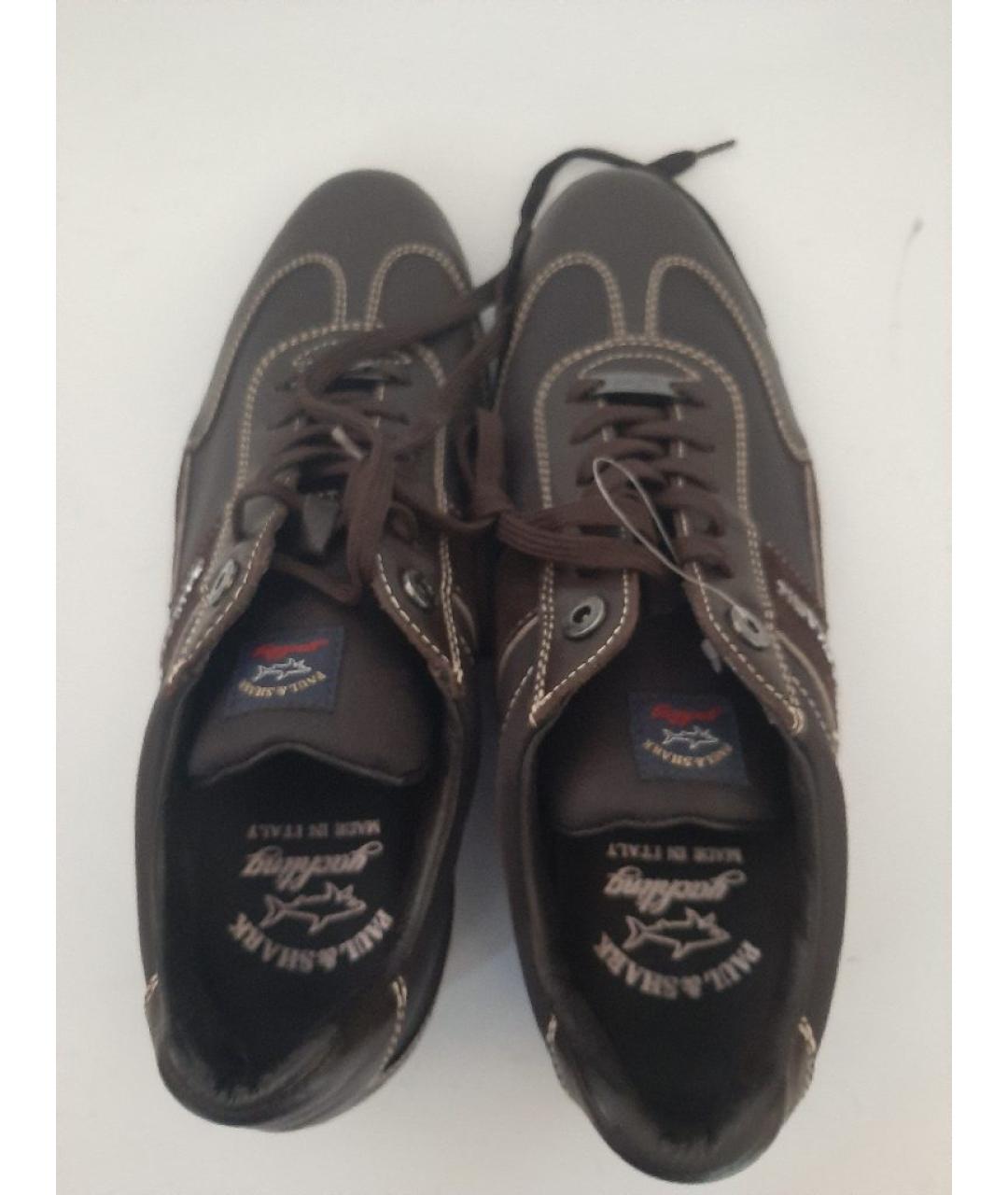 PAUL & SHARK Коричневые кожаные низкие кроссовки / кеды, фото 3