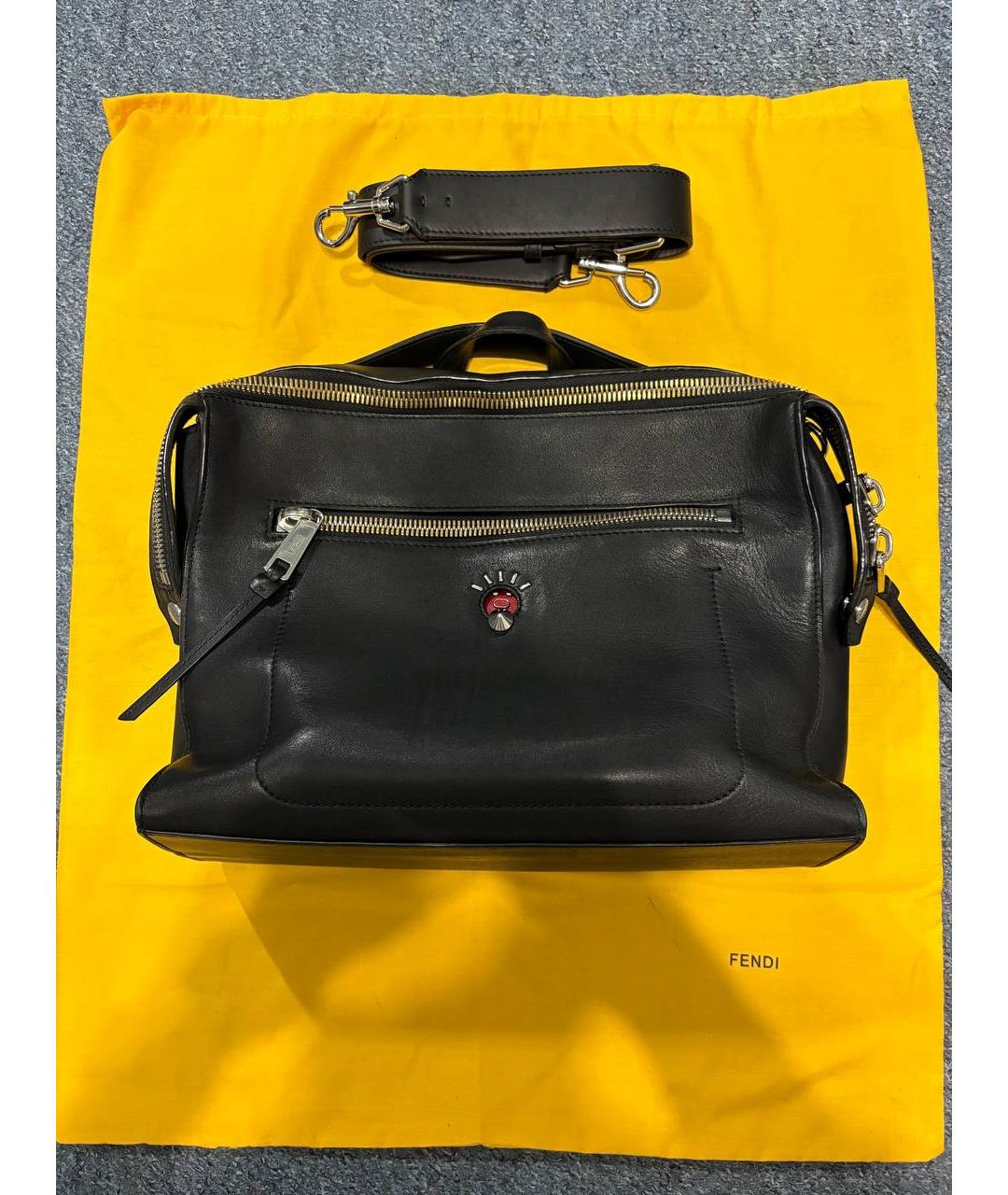 FENDI Черный кожаный портфель, фото 3