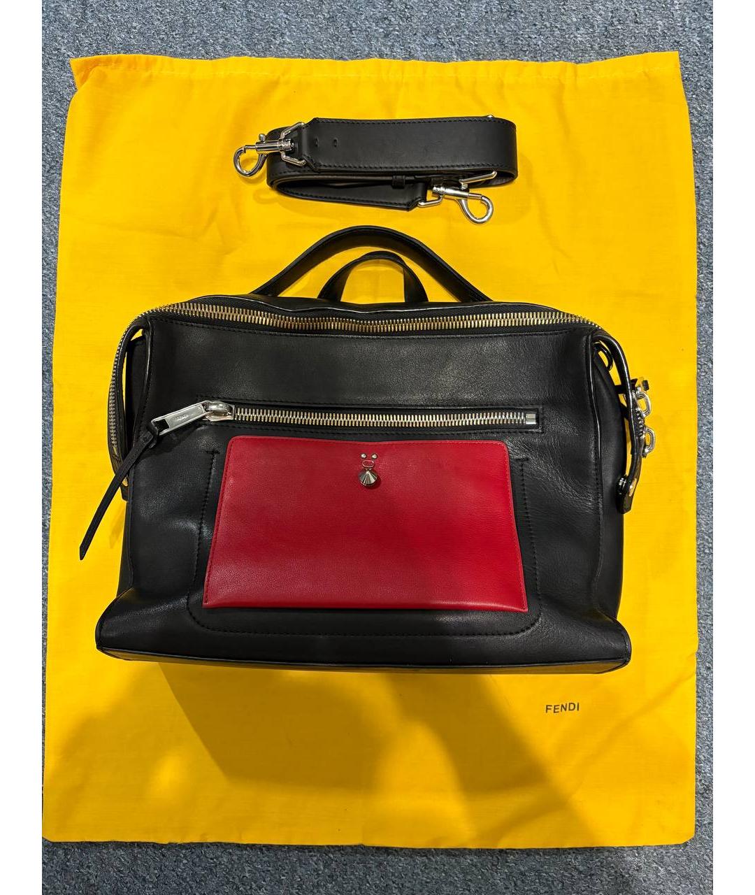 FENDI Черный кожаный портфель, фото 6