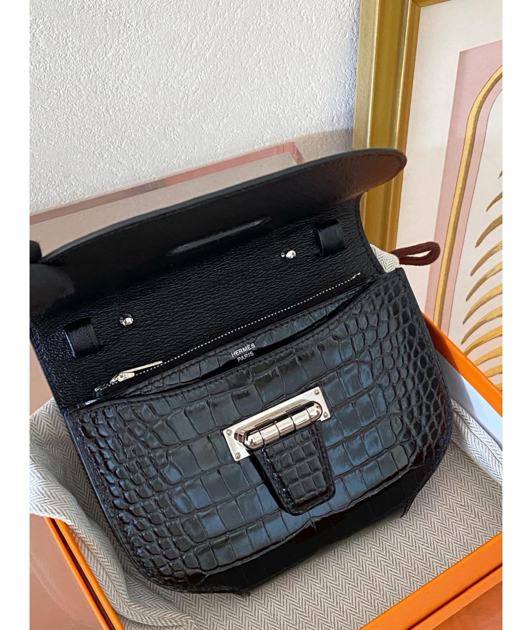 HERMES Черная кожаная сумка через плечо, фото 6