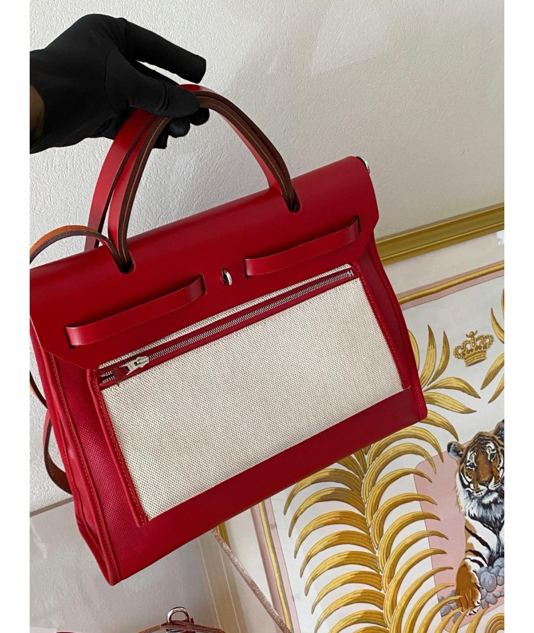 HERMES Красная тканевая сумка через плечо, фото 4