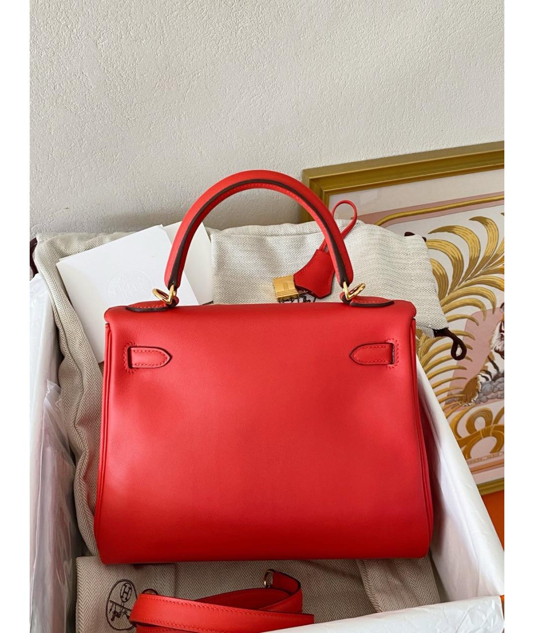 HERMES Красная кожаная сумка с короткими ручками, фото 3