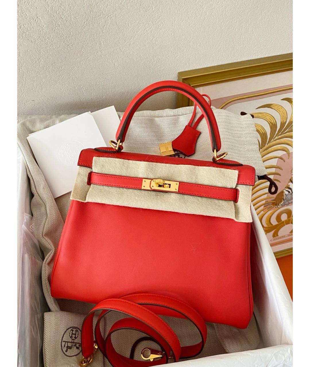 HERMES Красная кожаная сумка с короткими ручками, фото 2