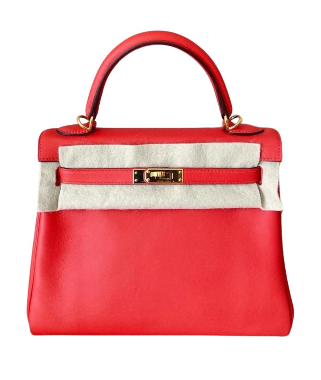 HERMES Красная кожаная сумка с короткими ручками, фото 1
