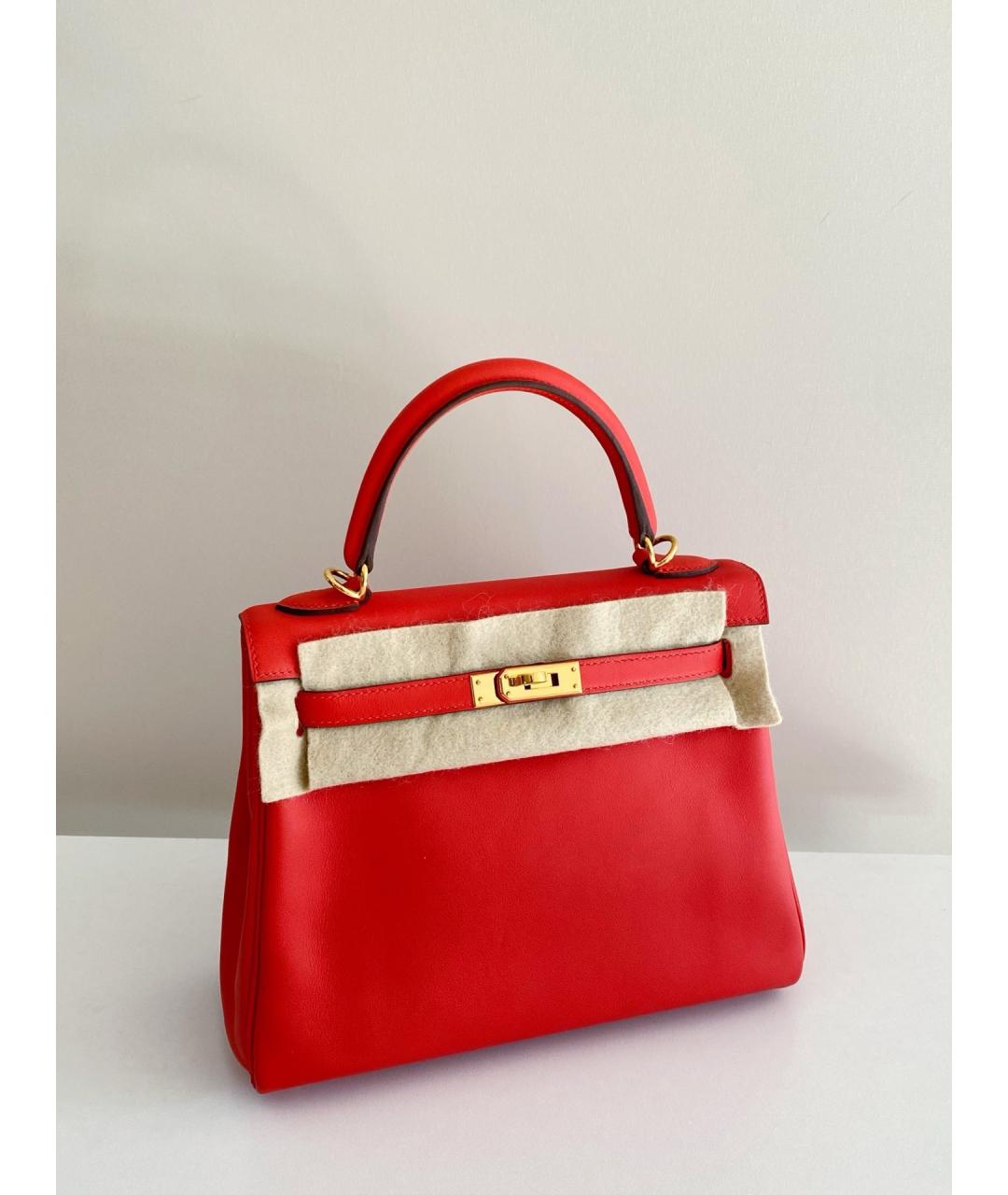 HERMES Красная кожаная сумка с короткими ручками, фото 5