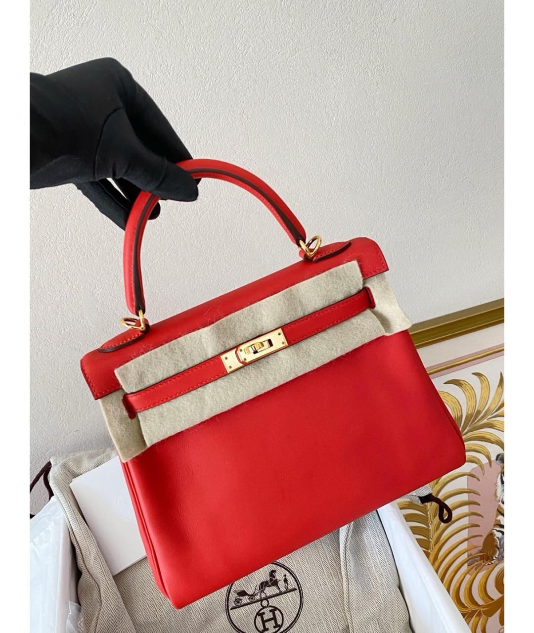 HERMES Красная кожаная сумка с короткими ручками, фото 4