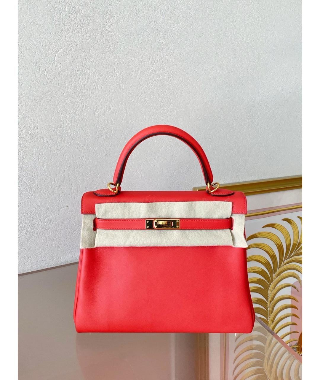HERMES Красная кожаная сумка с короткими ручками, фото 6