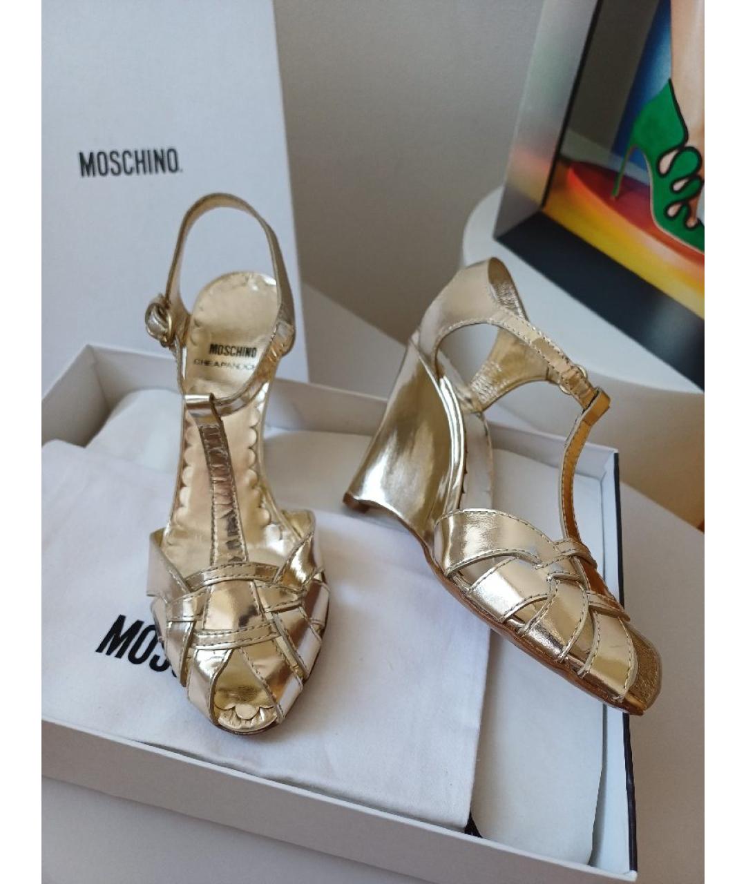 MOSCHINO Золотые кожаные туфли, фото 4