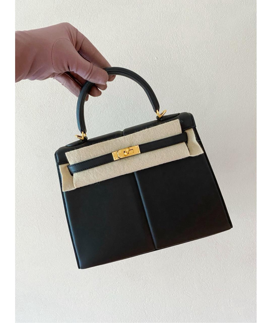 HERMES Черная кожаная сумка с короткими ручками, фото 2