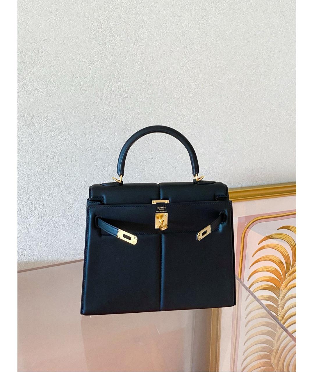 HERMES Черная кожаная сумка с короткими ручками, фото 4