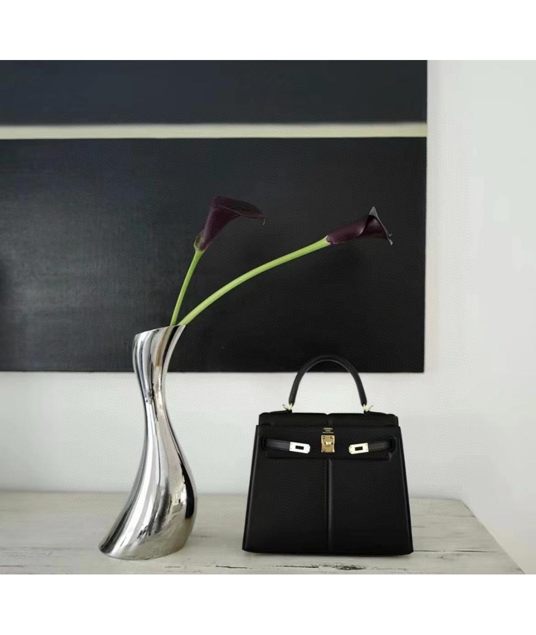 HERMES Черная кожаная сумка с короткими ручками, фото 3