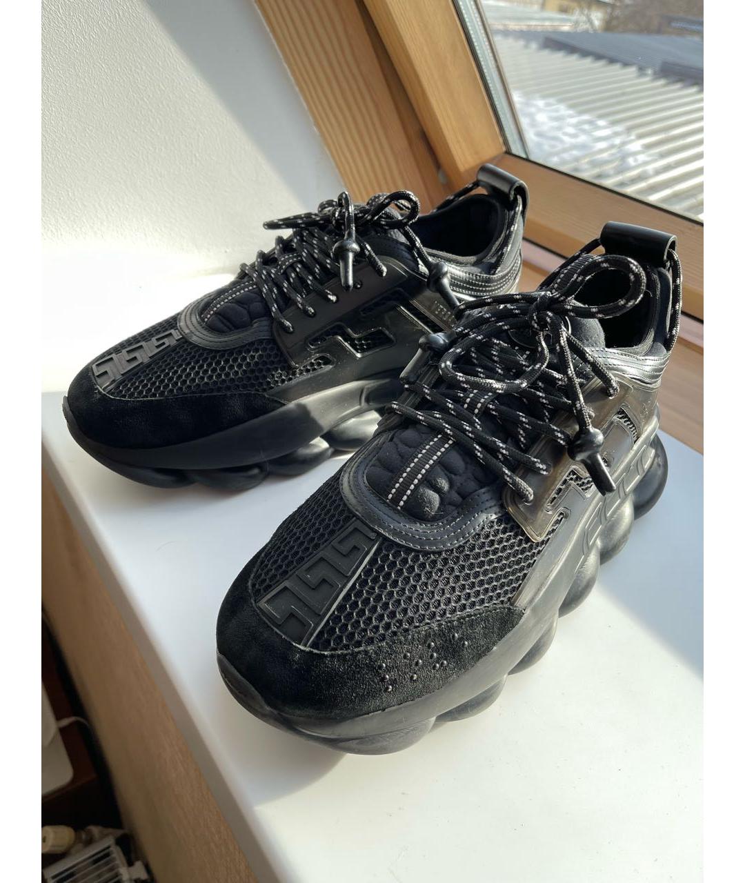 VERSACE Черные текстильные низкие кроссовки / кеды, фото 4