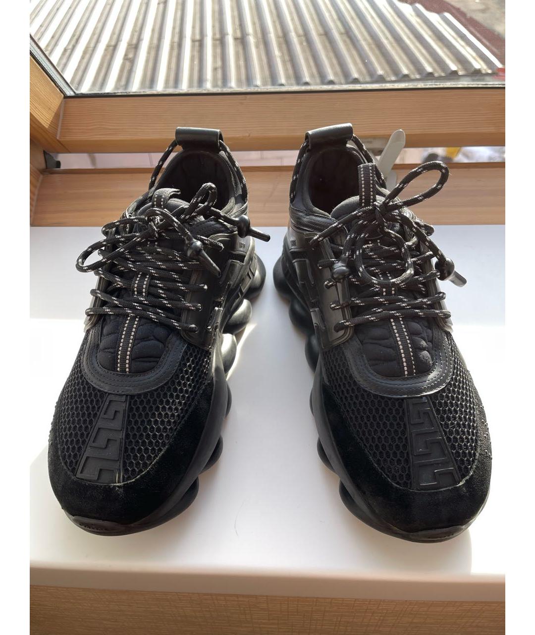 VERSACE Черные текстильные низкие кроссовки / кеды, фото 2