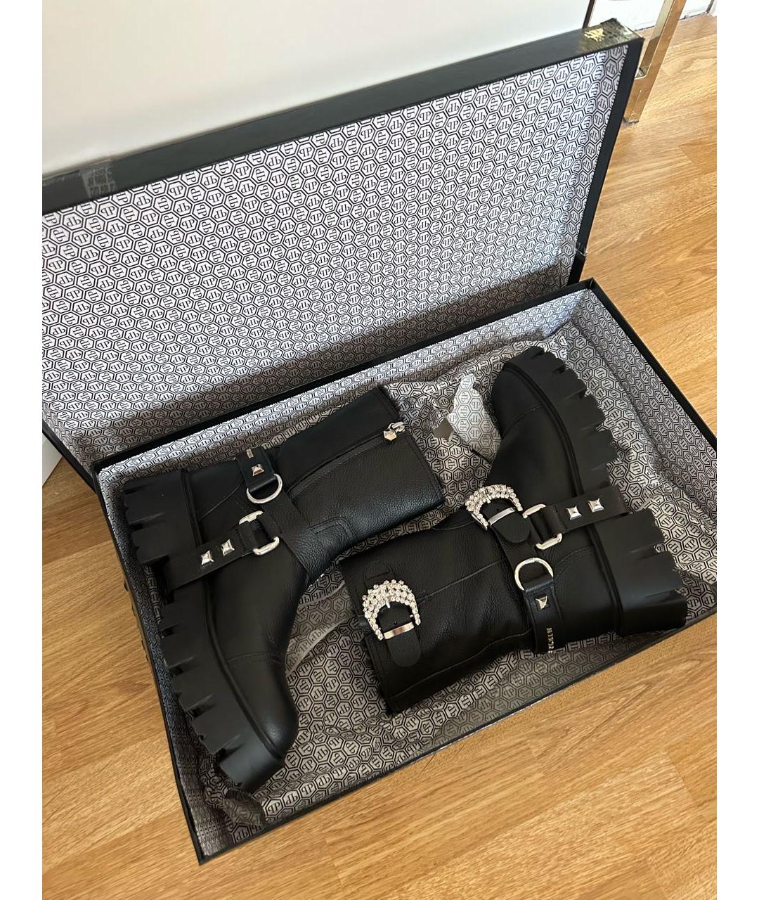 PHILIPP PLEIN Черные кожаные полусапоги, фото 5