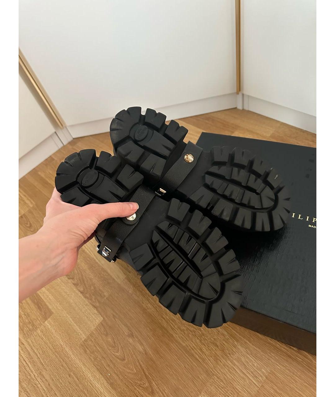 PHILIPP PLEIN Черные кожаные полусапоги, фото 8