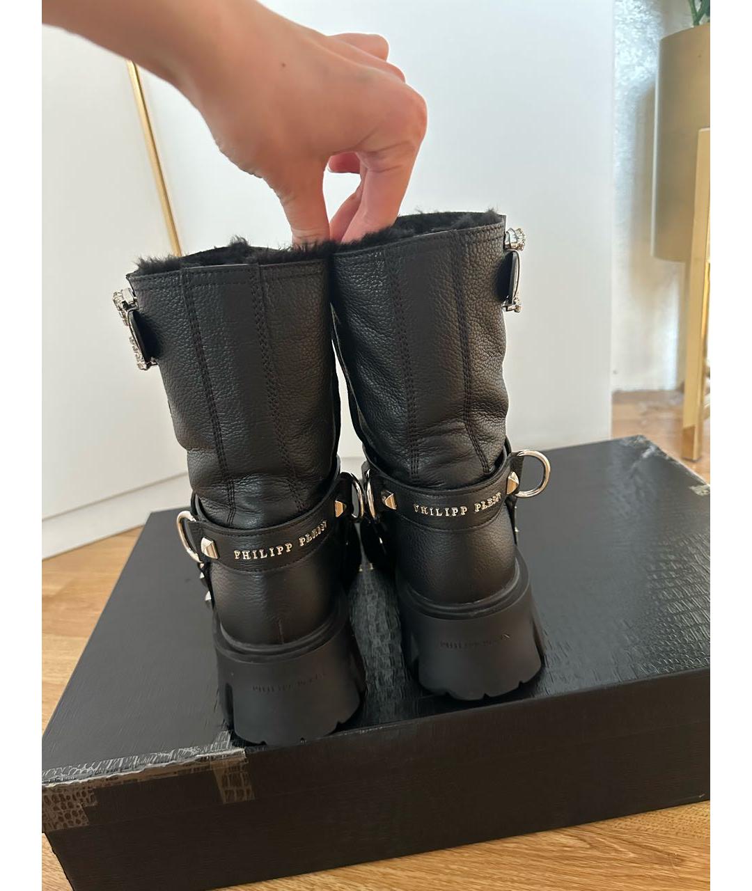 PHILIPP PLEIN Черные кожаные полусапоги, фото 4