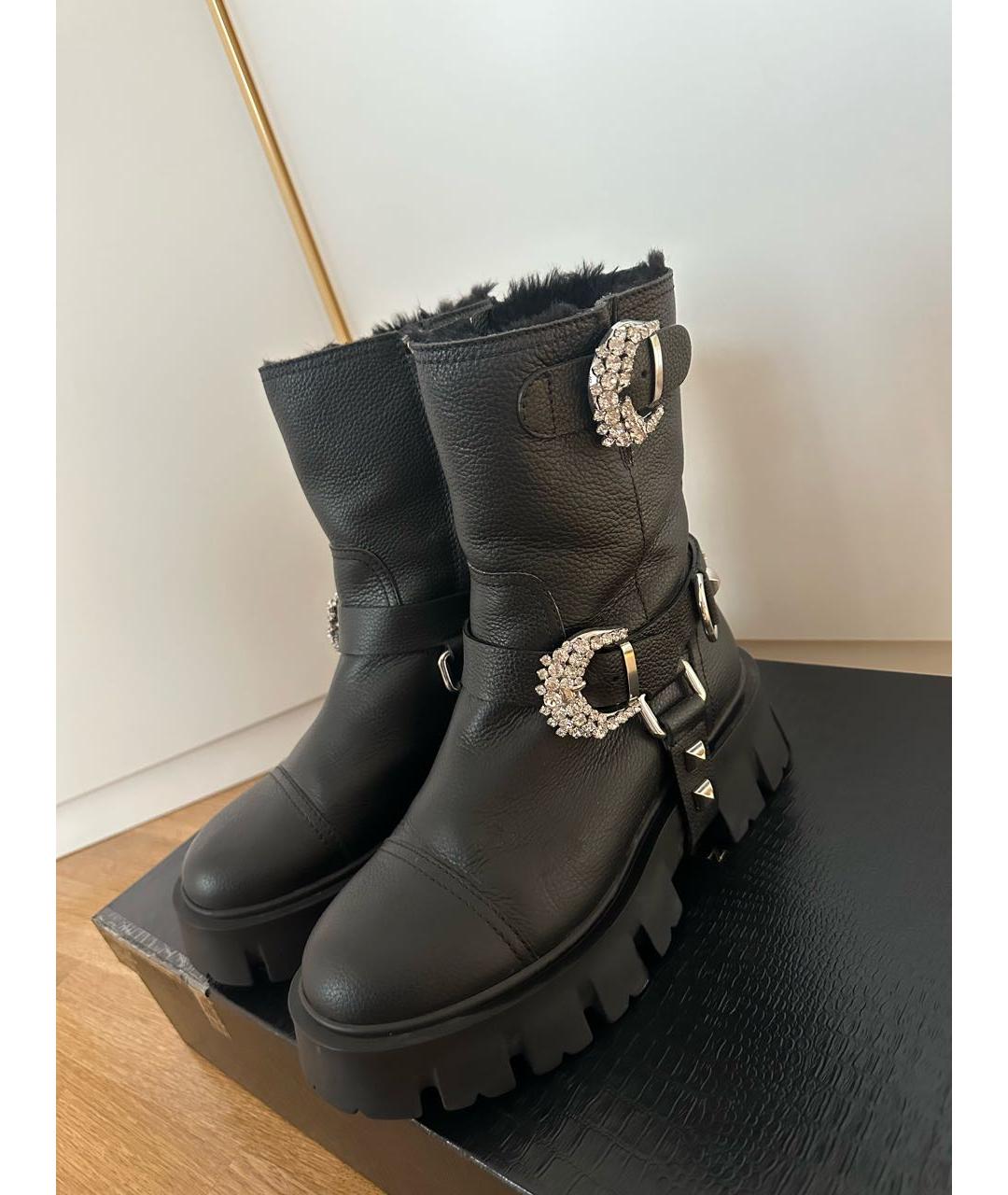 PHILIPP PLEIN Черные кожаные полусапоги, фото 7