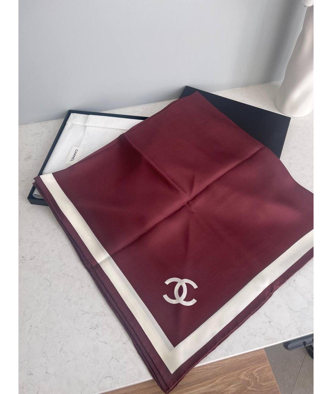 CHANEL Бордовый шелковый платок, фото 2
