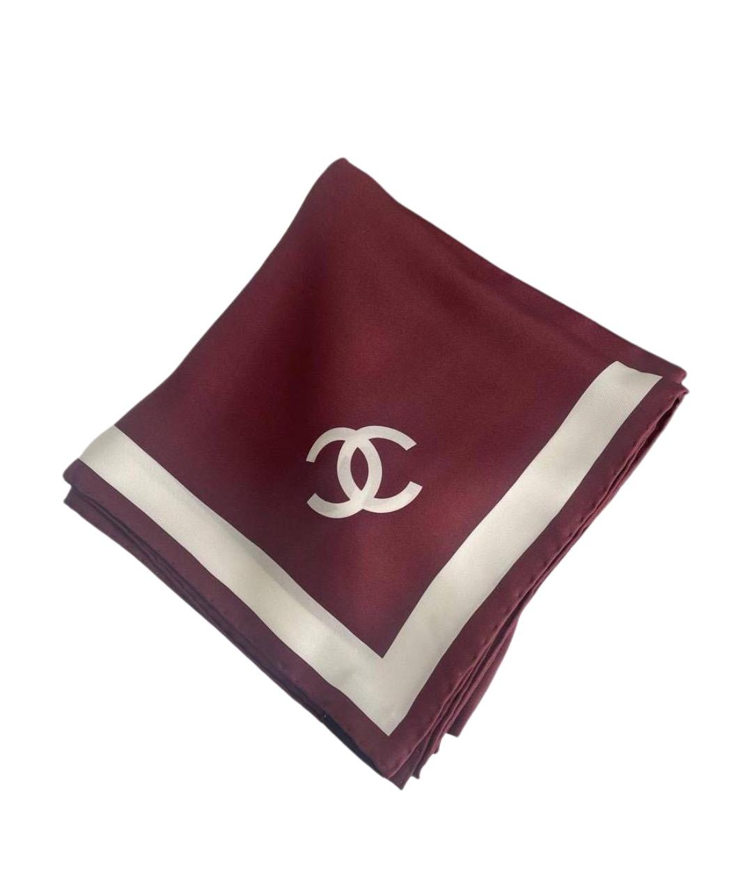CHANEL Бордовый шелковый платок, фото 4