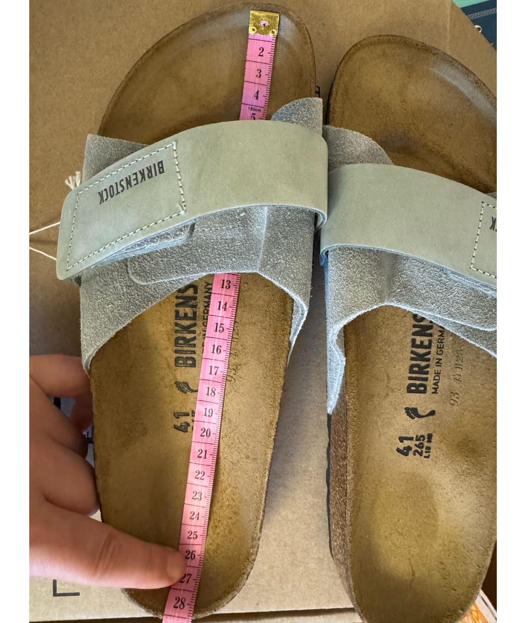 BIRKENSTOCK Салатовые замшевые шлепанцы, фото 4