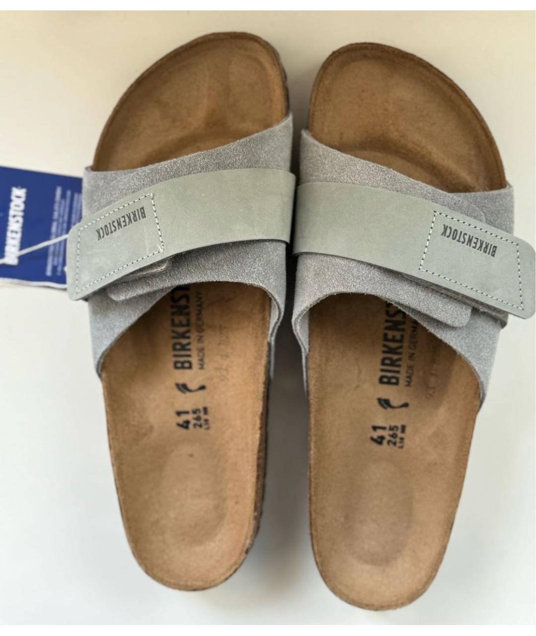 BIRKENSTOCK Салатовые замшевые шлепанцы, фото 3