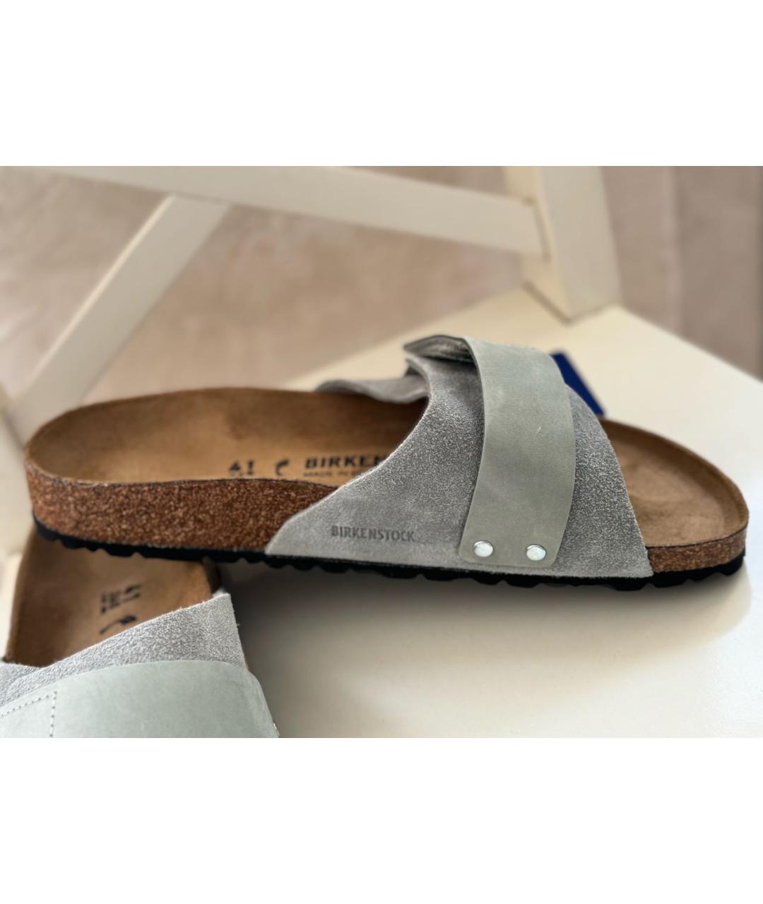 BIRKENSTOCK Салатовые замшевые шлепанцы, фото 6