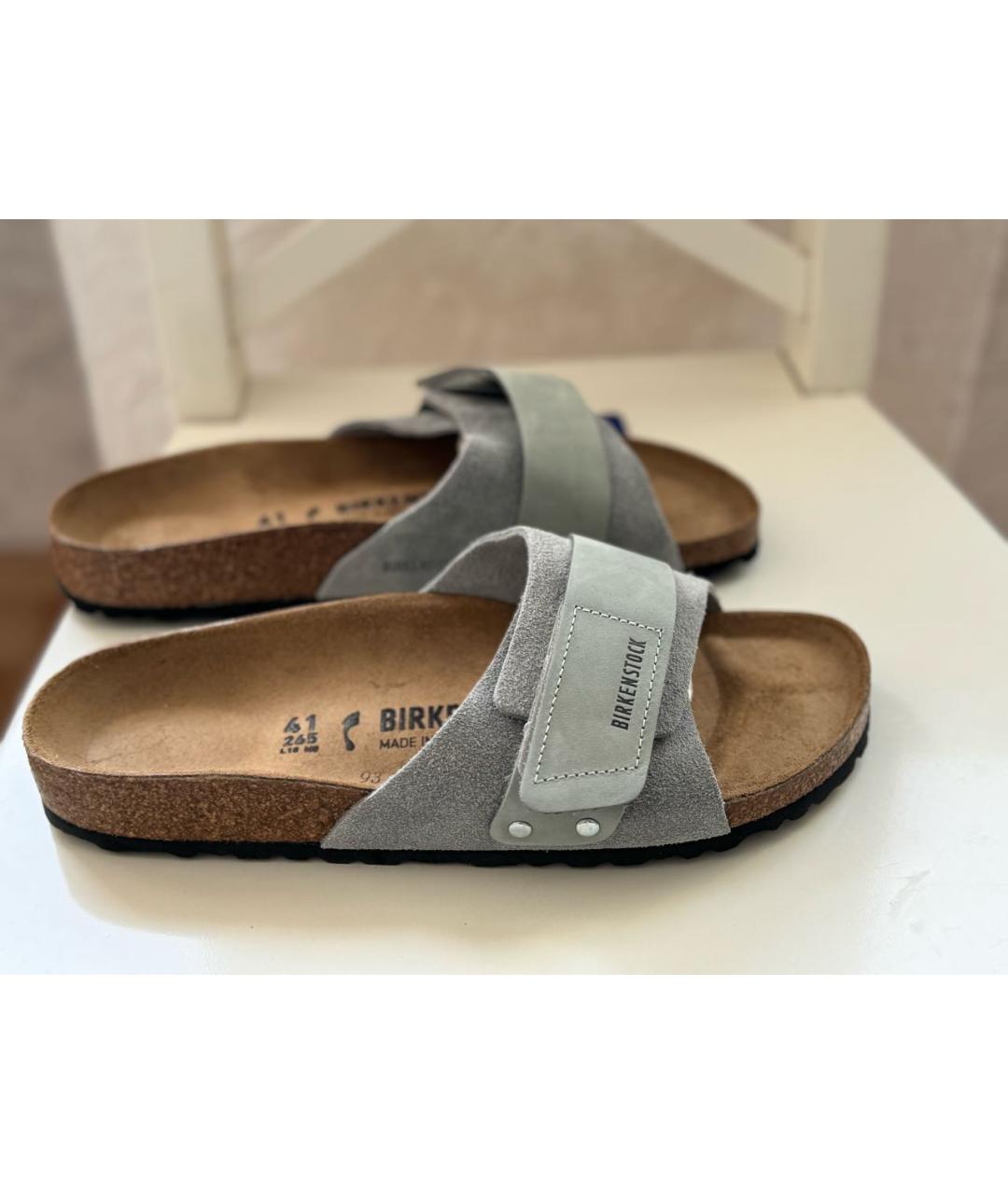 BIRKENSTOCK Салатовые замшевые шлепанцы, фото 2