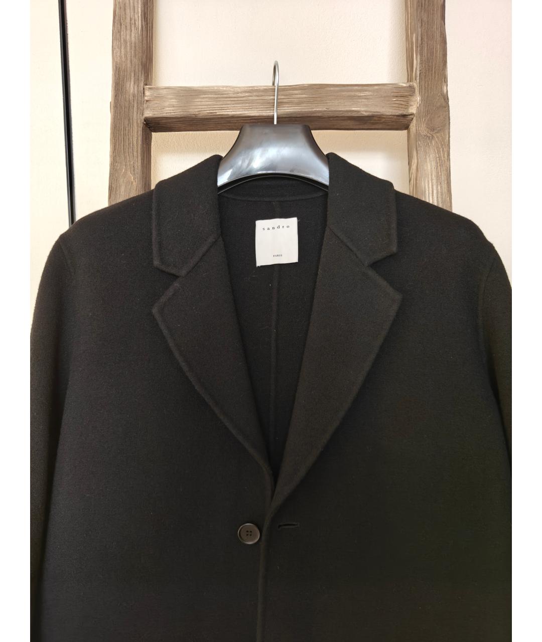 SANDRO Черное шерстяное пальто, фото 3