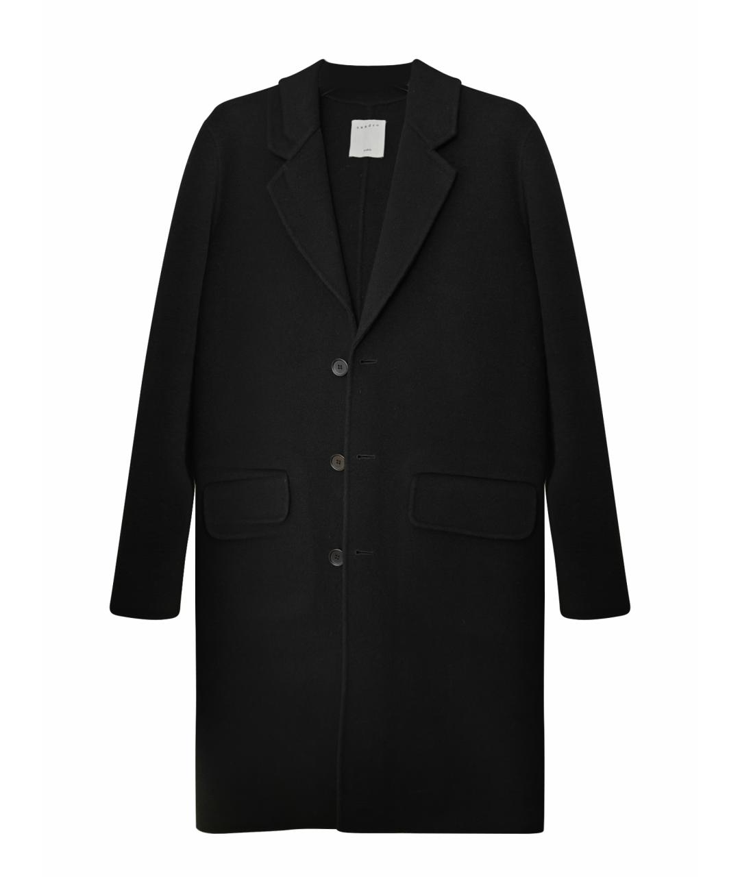 SANDRO Черное шерстяное пальто, фото 1