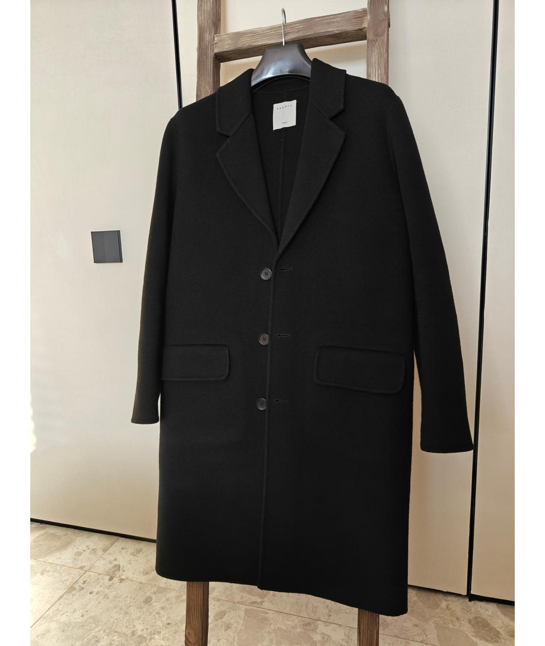 SANDRO Черное шерстяное пальто, фото 4