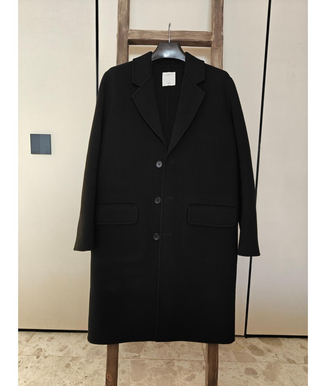 SANDRO Черное шерстяное пальто, фото 2