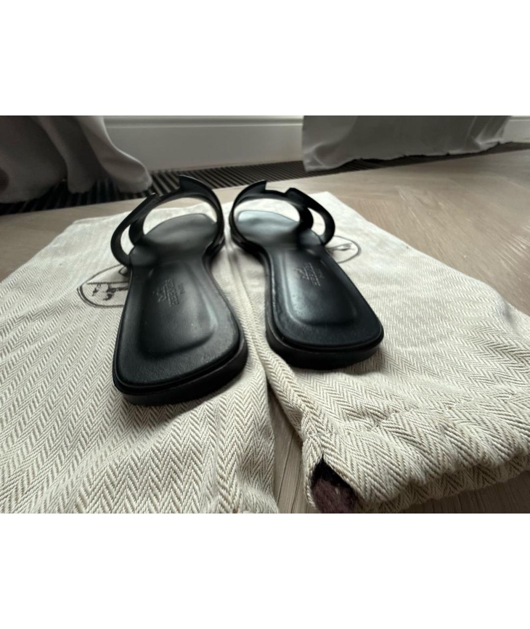 HERMES Черные кожаные шлепанцы, фото 4