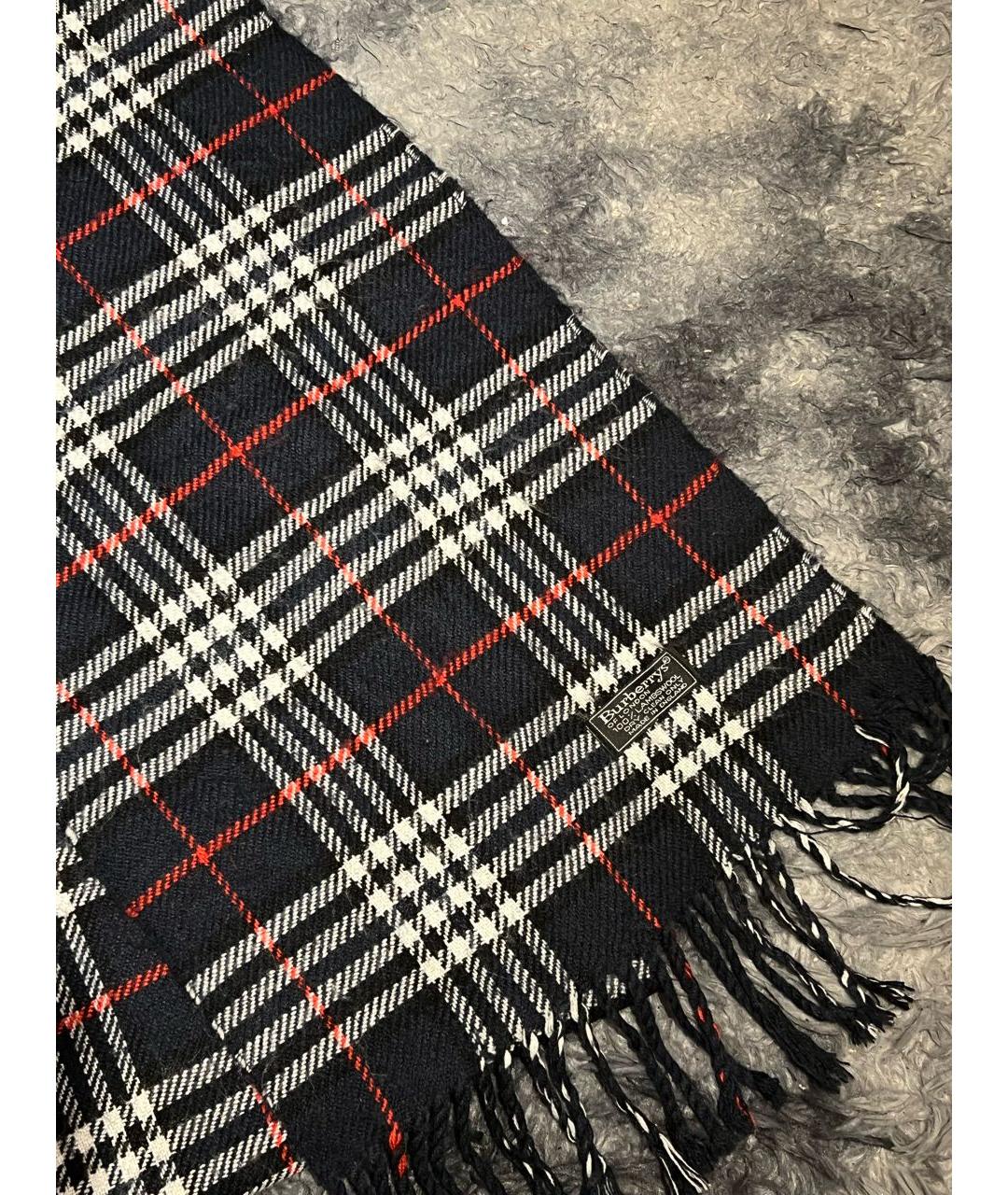 BURBERRY Темно-синий шерстяной шарф, фото 2