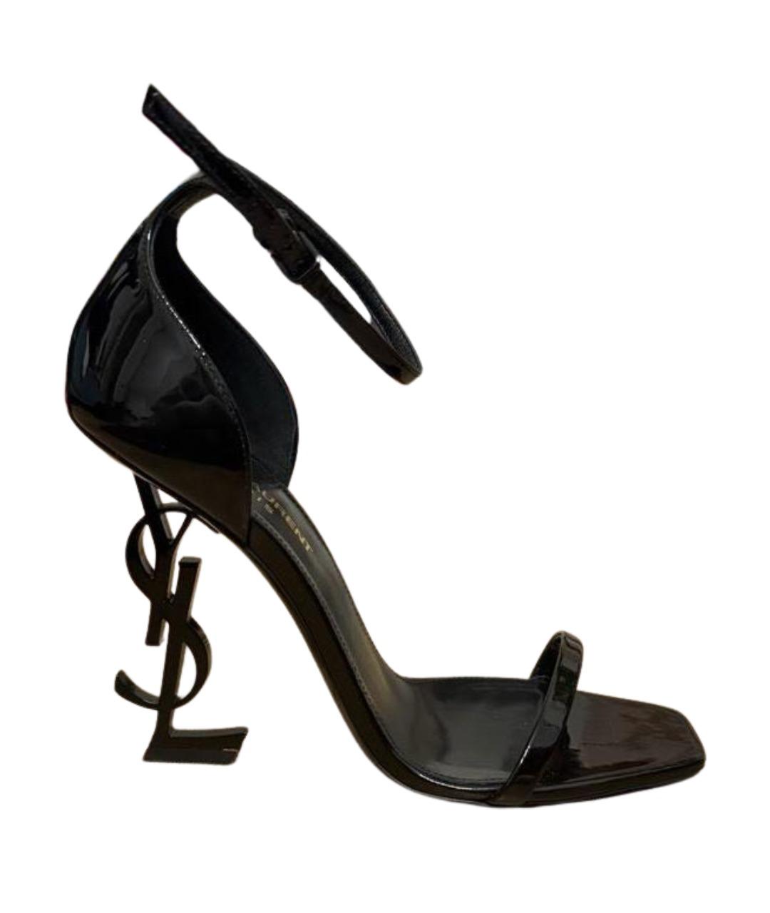 SAINT LAURENT Черные босоножки из лакированной кожи, фото 1