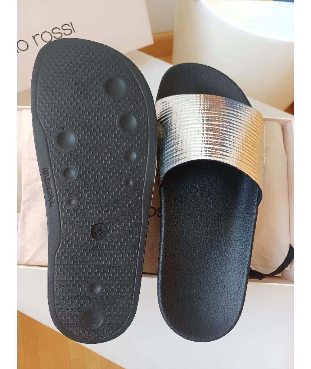 SERGIO ROSSI Серебряные кожаные шлепанцы, фото 7