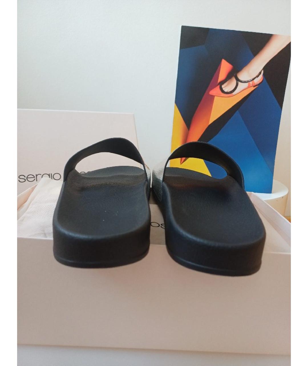 SERGIO ROSSI Серебряные кожаные шлепанцы, фото 6