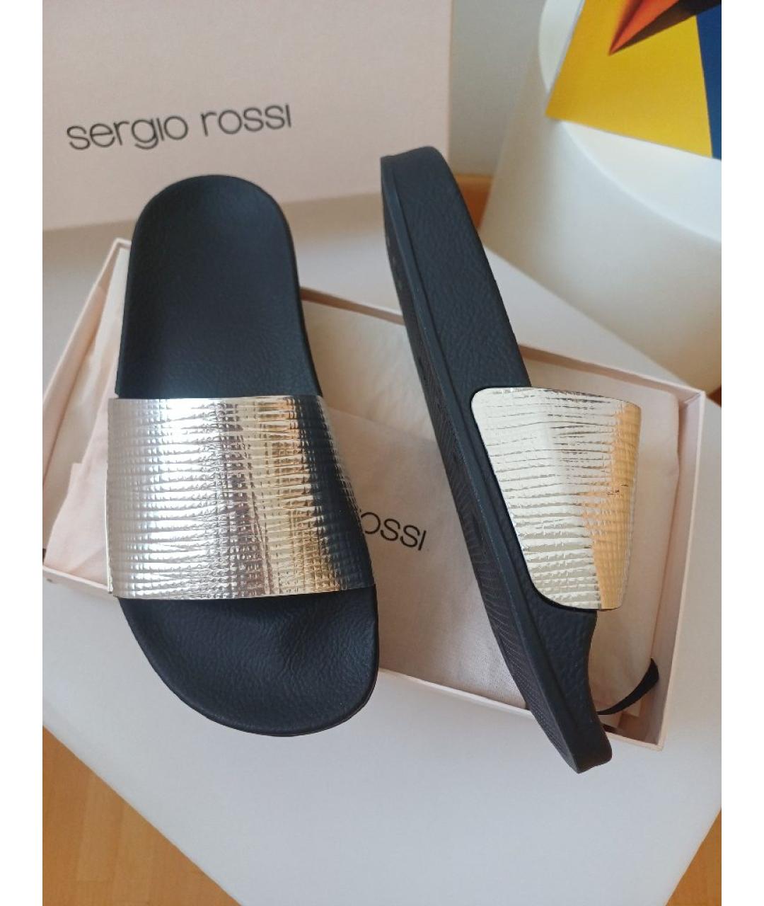 SERGIO ROSSI Серебряные кожаные шлепанцы, фото 3