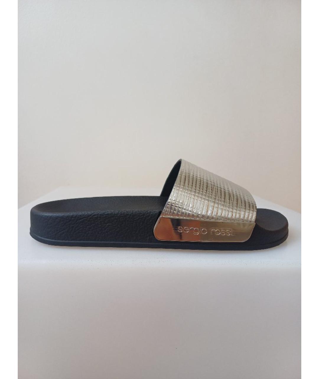 SERGIO ROSSI Серебряные кожаные шлепанцы, фото 8