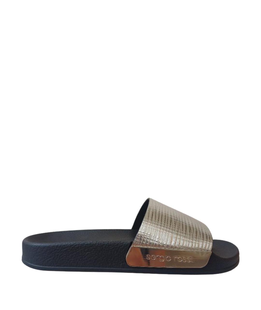 SERGIO ROSSI Серебряные кожаные шлепанцы, фото 1