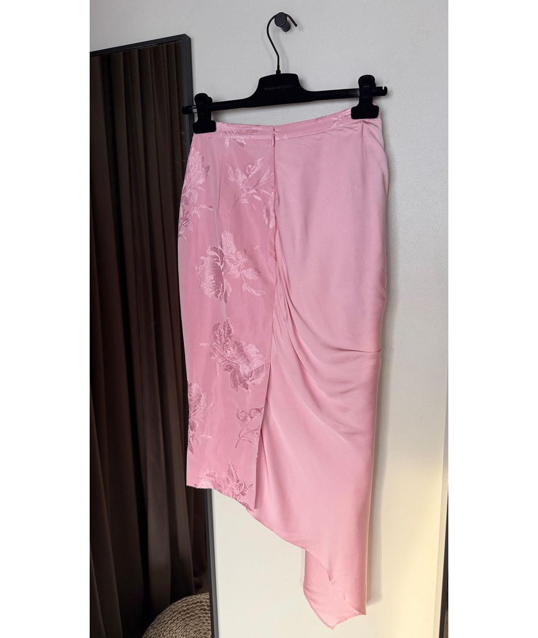 ALEXANDER MCQUEEN Розовая шелковая юбка миди, фото 2