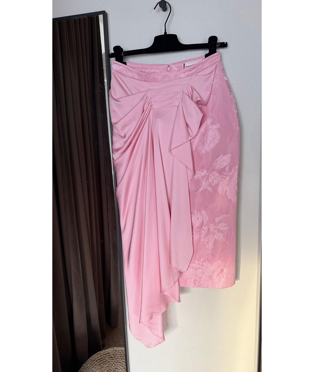 ALEXANDER MCQUEEN Розовая шелковая юбка миди, фото 9
