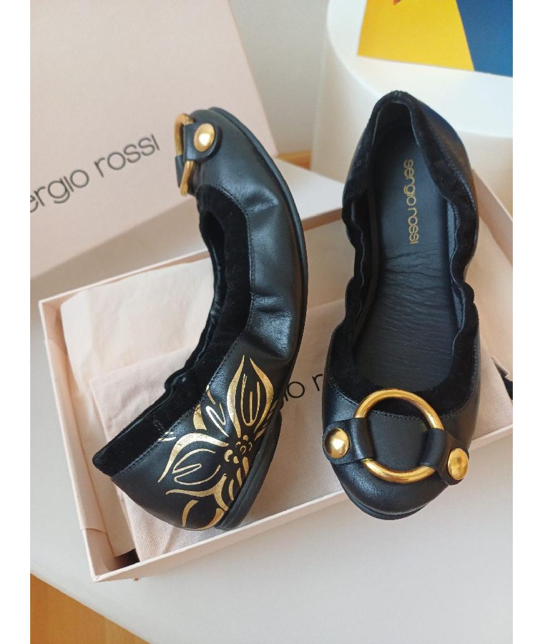 SERGIO ROSSI Черные кожаные балетки, фото 6