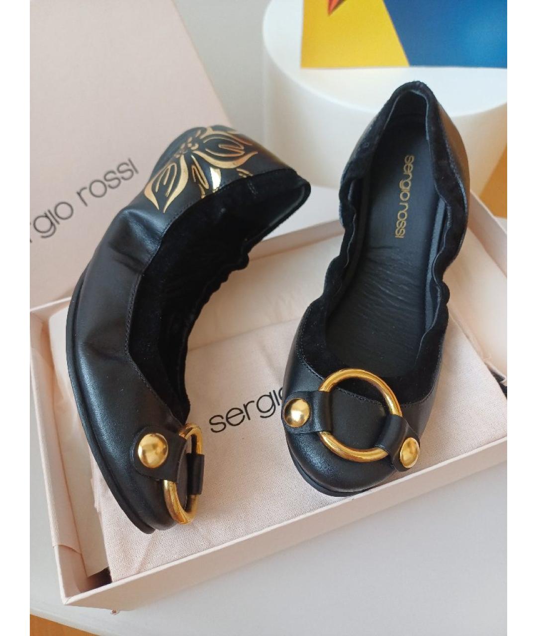 SERGIO ROSSI Черные кожаные балетки, фото 3