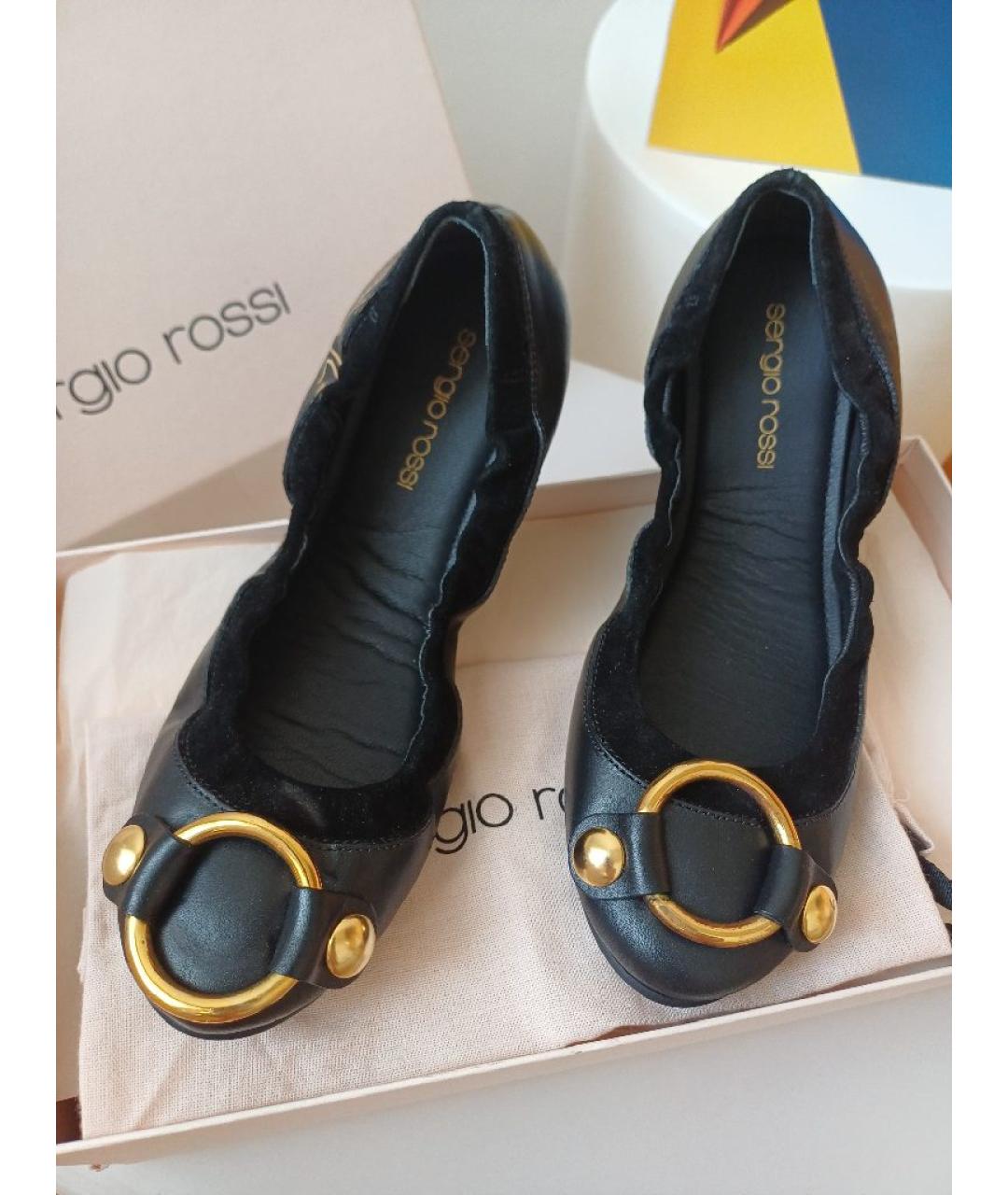 SERGIO ROSSI Черные кожаные балетки, фото 2