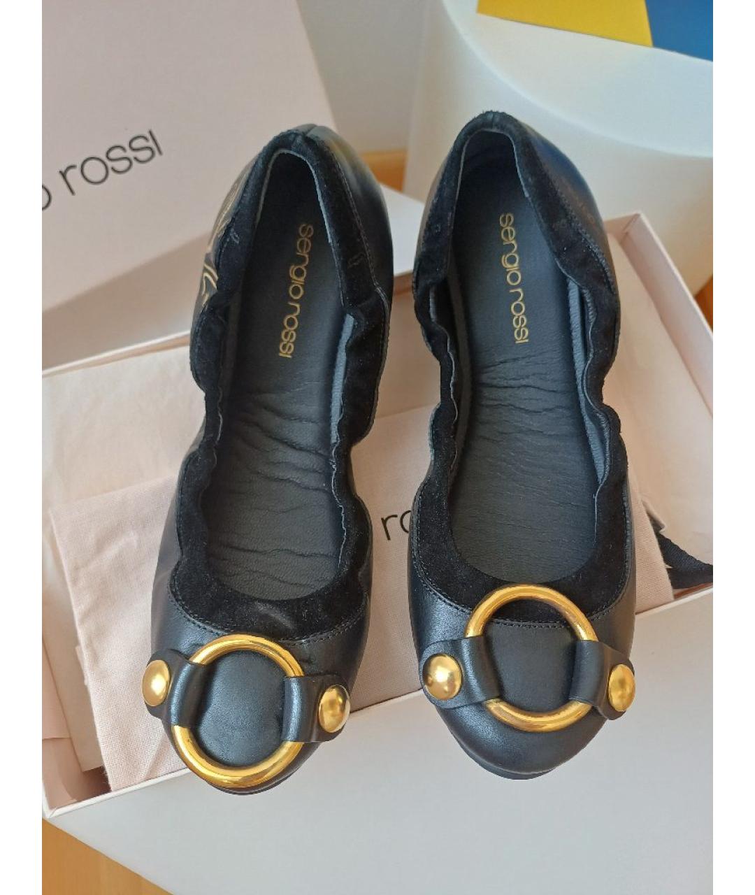 SERGIO ROSSI Черные кожаные балетки, фото 7