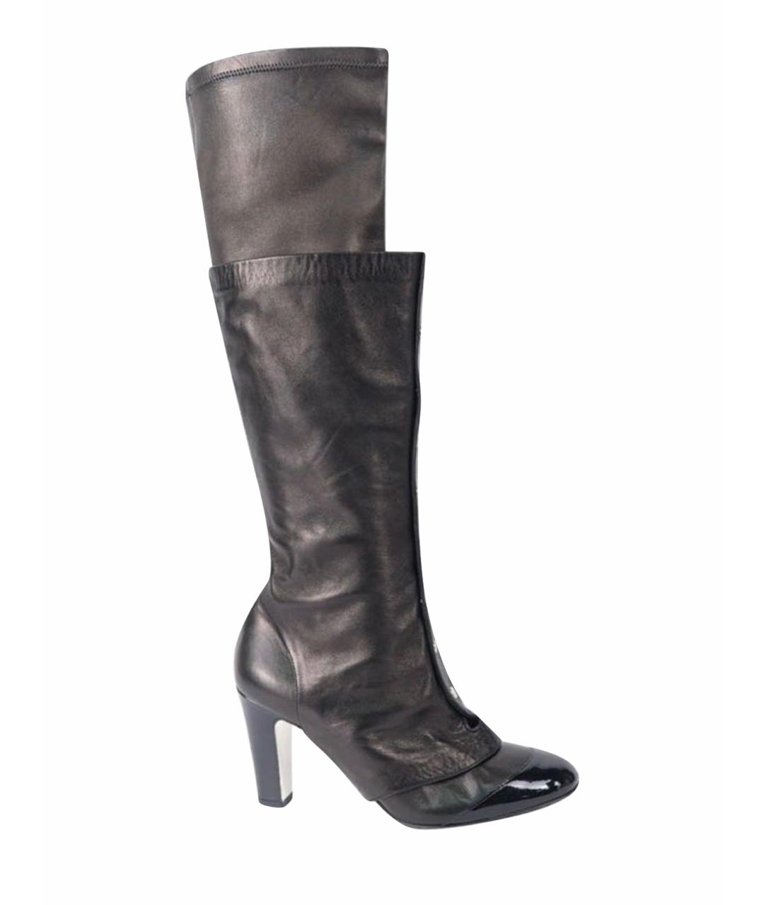 CHANEL Черные кожаные сапоги, фото 1