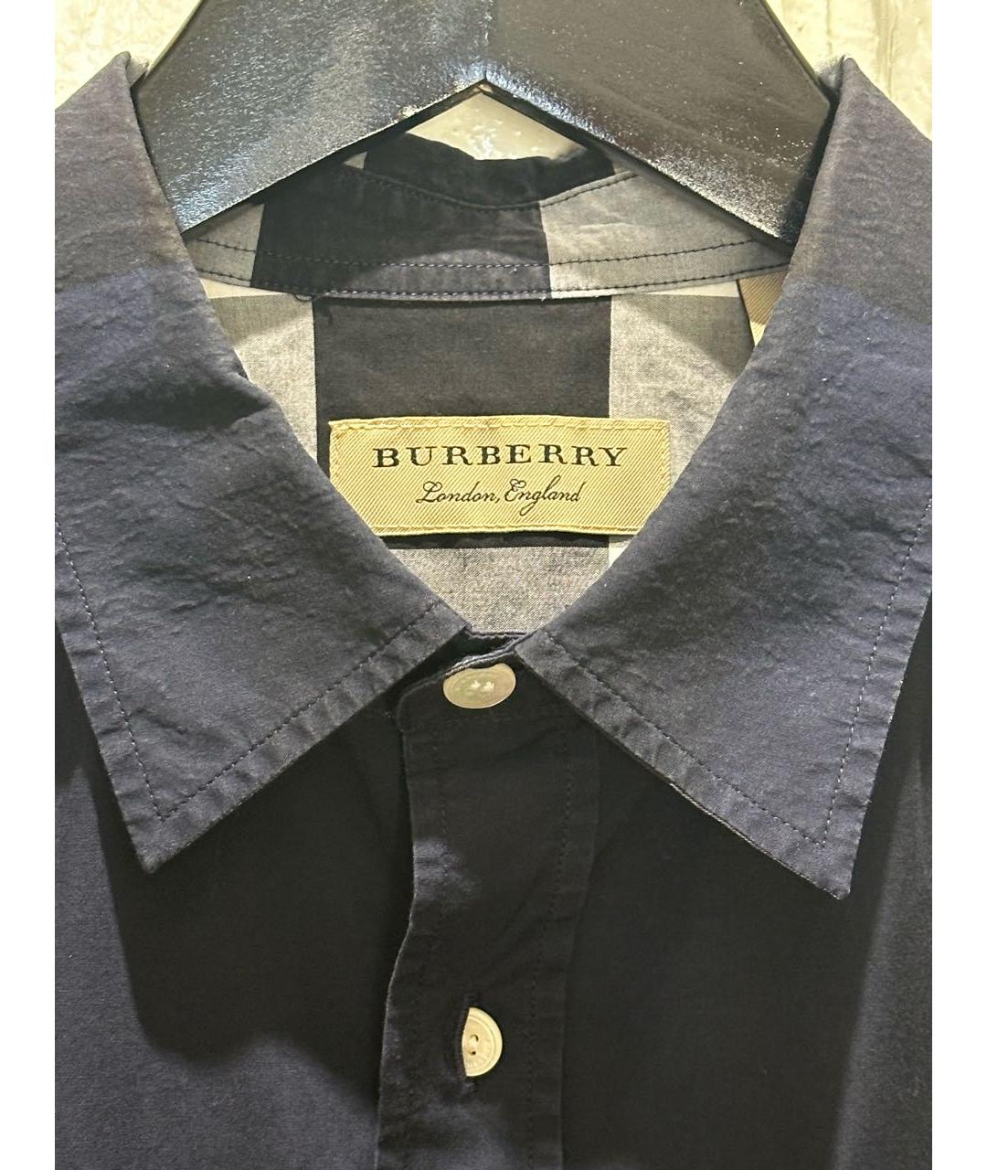 BURBERRY Темно-синяя хлопковая кэжуал рубашка, фото 5