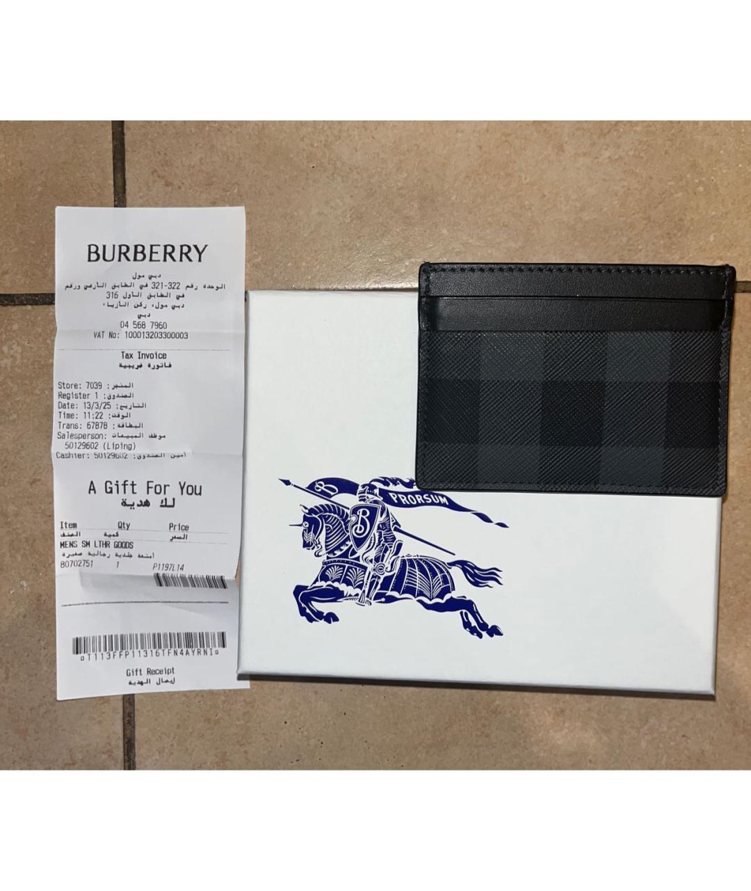 BURBERRY Антрацитовый кожаный кардхолдер, фото 2