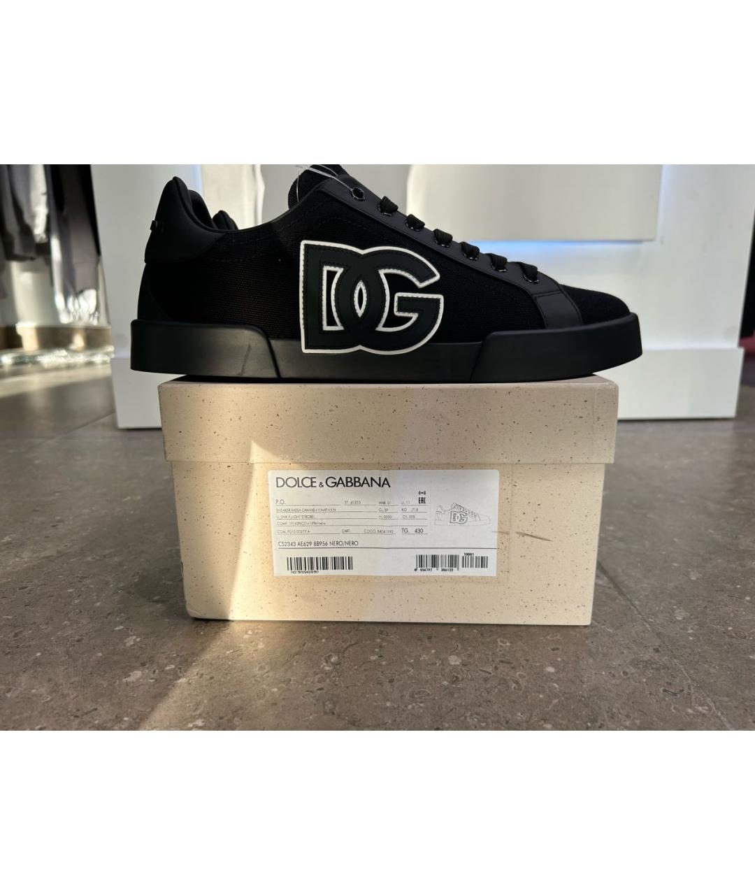 DOLCE&GABBANA Черные текстильные низкие кроссовки / кеды, фото 5