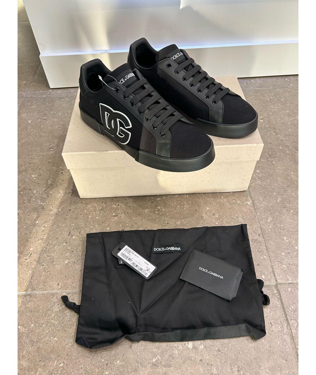 DOLCE&GABBANA Черные текстильные низкие кроссовки / кеды, фото 7